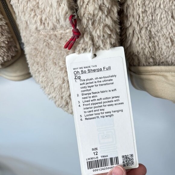 Lululemon Women Oh So Sherpa Full Zip Cozy Beige/Tan Sherpa Jacket Size 12 NWT - Picture 7 of 12